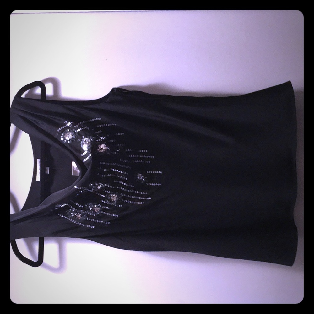 BR black silk tank with sequins, size 10
